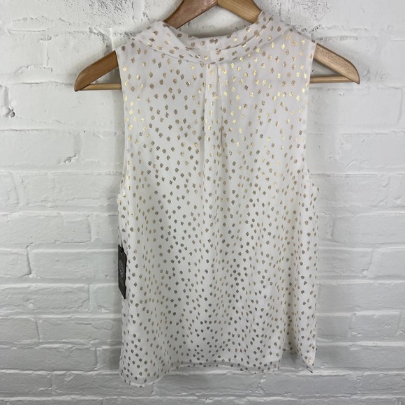 Vince Camuto Women's Polka Dot Blouse Top Sleeveless Cream Gold Size X-Small - Picture 2 of 4